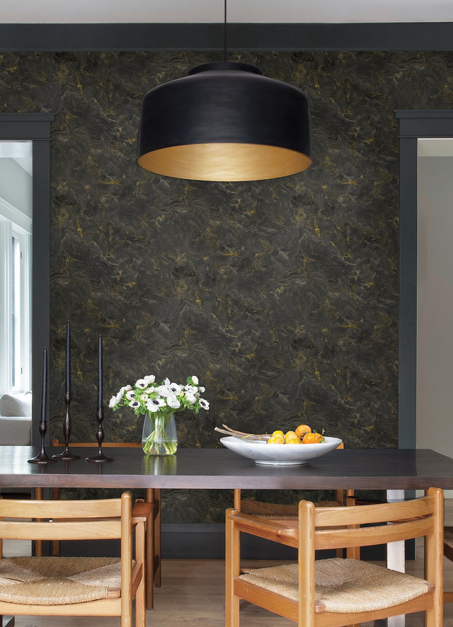 Meness Black Metallic Marbling Wallpaper with Abstract Modern Pattern - Brewster 4105-86619