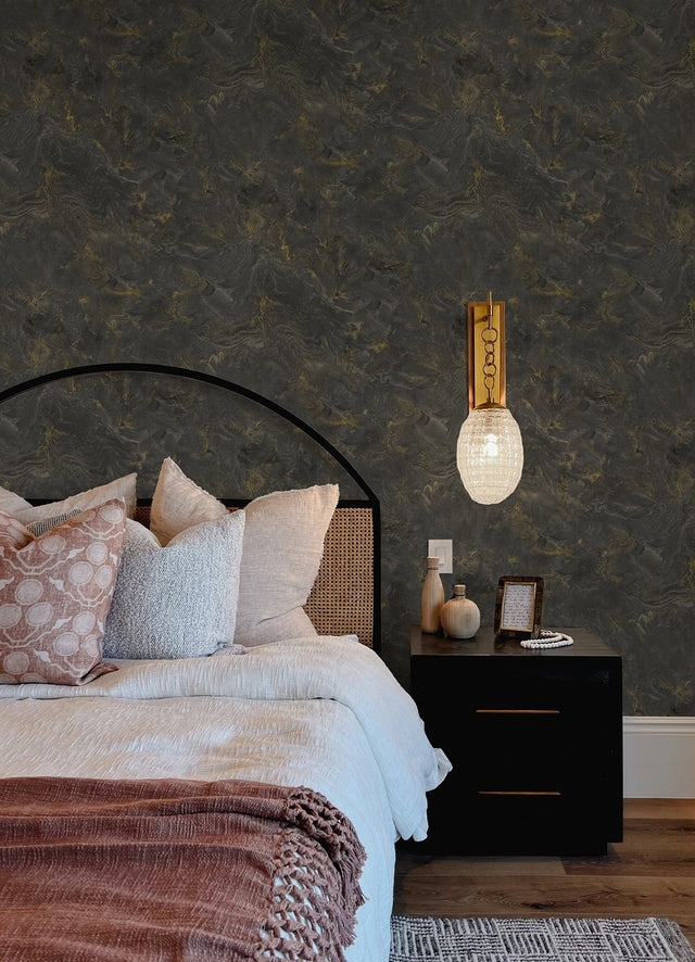 Meness Black Metallic Marbling Wallpaper with Abstract Modern Pattern - Brewster 4105-86619