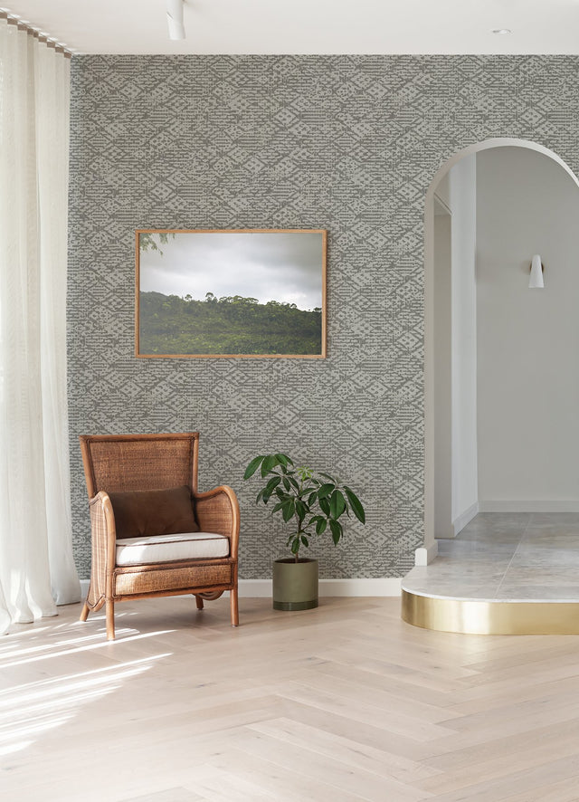 Helene Pewter Glitter Geometric Wallpaper with Glam Non Woven Tribal Diamond Pattern - A-Street Prints 4105-86621
