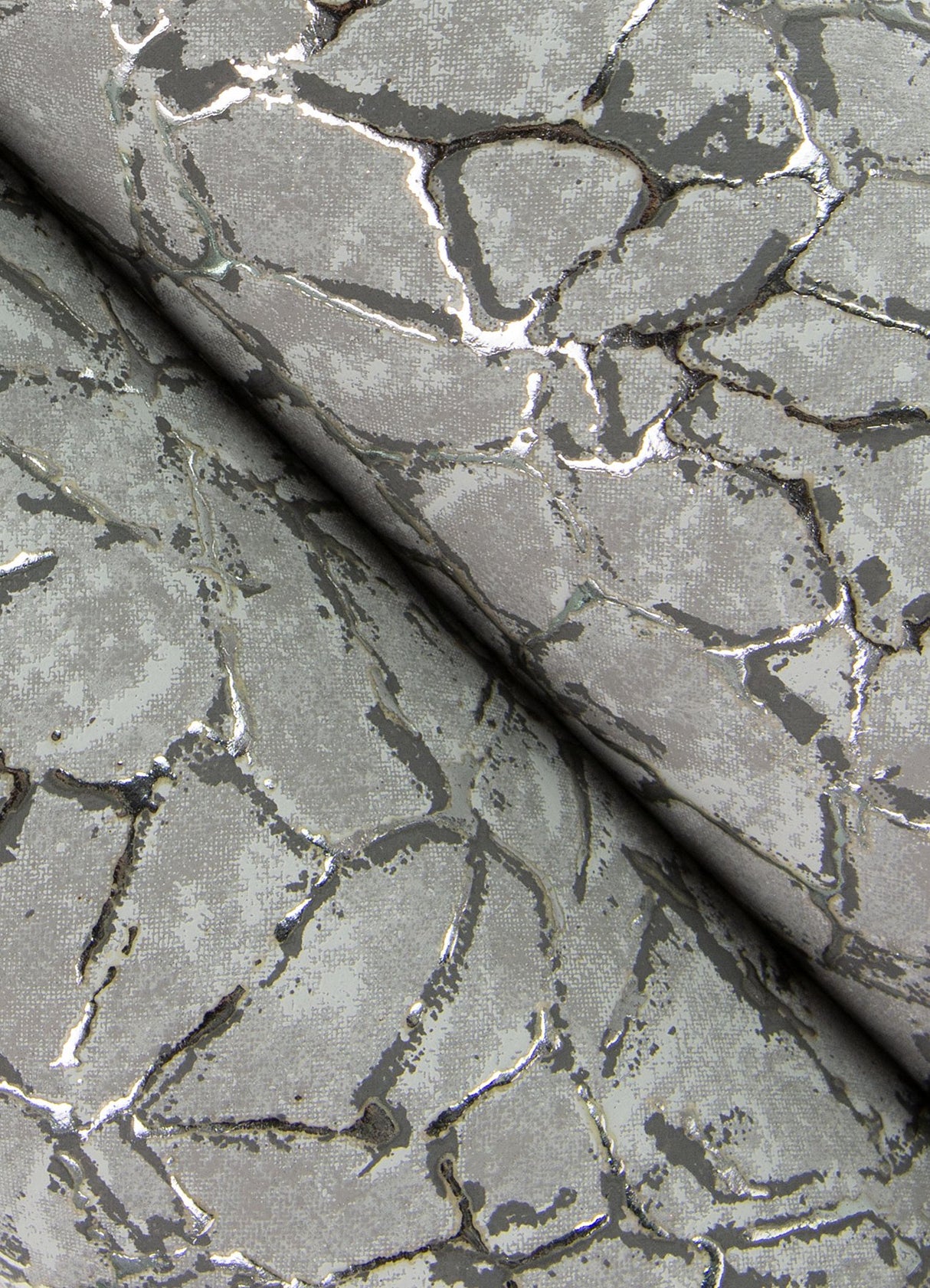 Soma Sterling Metallic Crackling Grey Wallpaper with Abstract Modern Pattern - Brewster 4105-86626