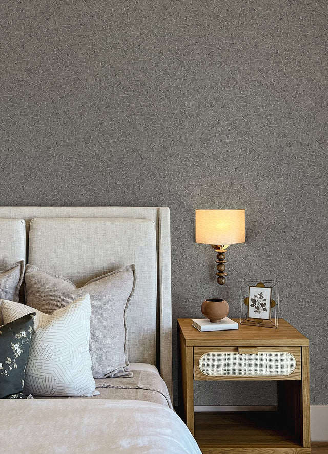 Soma Sterling Metallic Crackling Grey Wallpaper with Abstract Modern Pattern - Brewster 4105-86626