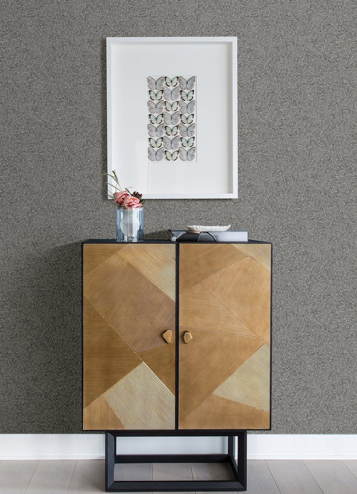Soma Sterling Metallic Crackling Grey Wallpaper with Abstract Modern Pattern - Brewster 4105-86626