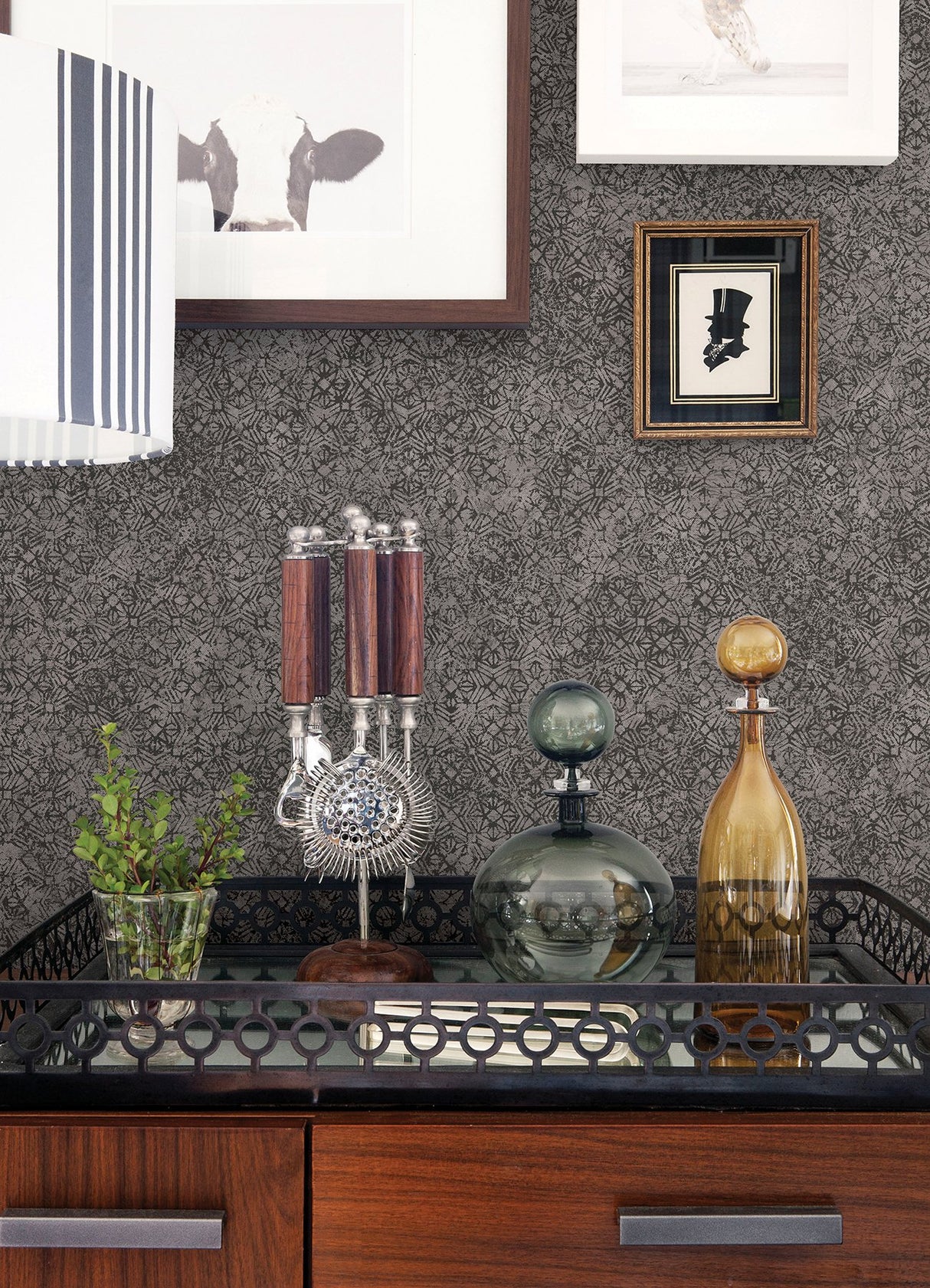 Hirawa Pewter Metallic Mosaic Wallpaper with Glam Geometric Pattern - Brewster 4105-86627