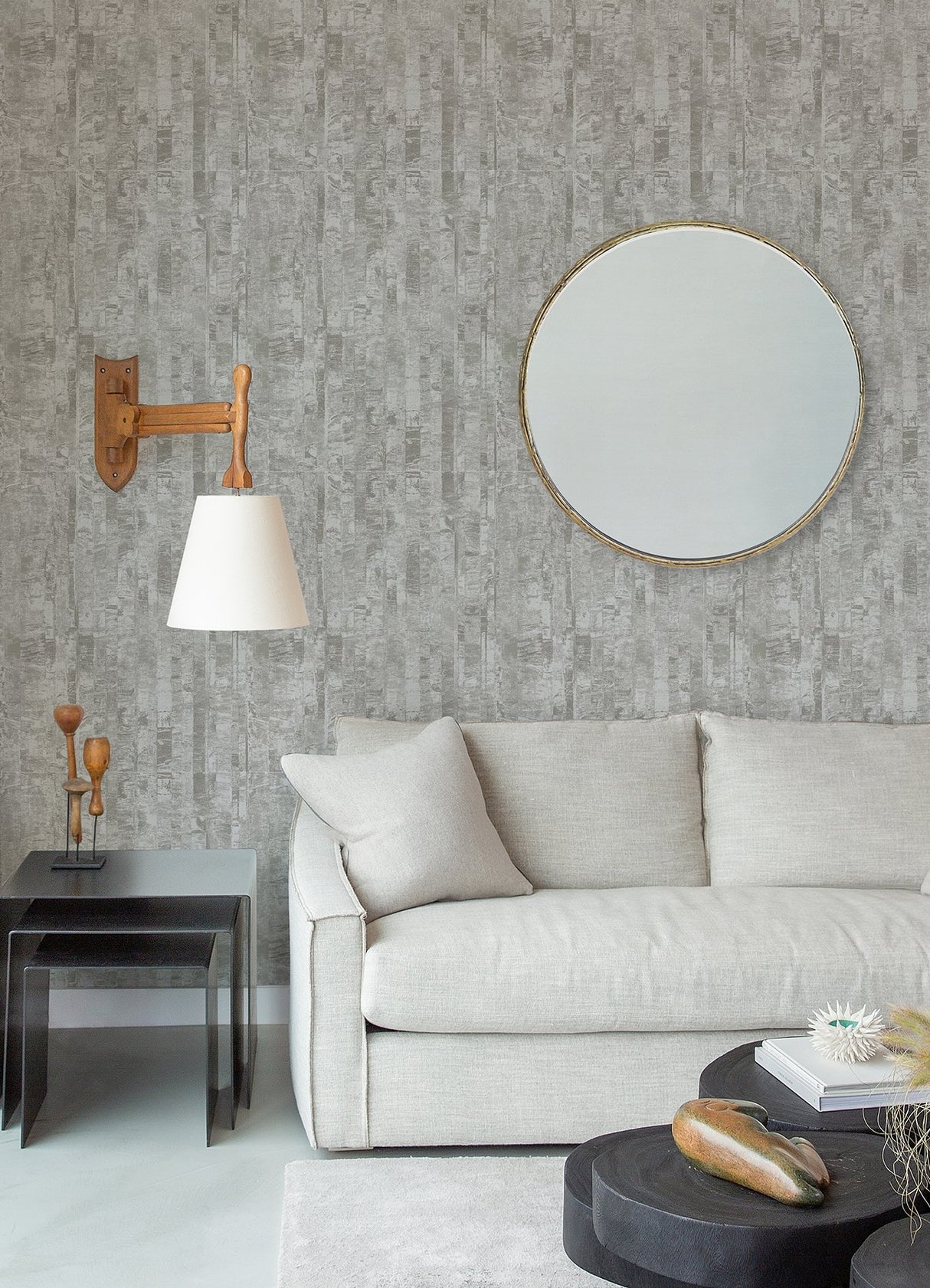 Zinarliya Silver Column Wallpaper with Metallic Distressed Textures - A-Street Prints 4105-86628