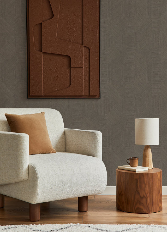 Ladon Pewter Metallic Texture Wallpaper with Modern Geometric Fabric & Woven Textures - Brewster 4105-86629