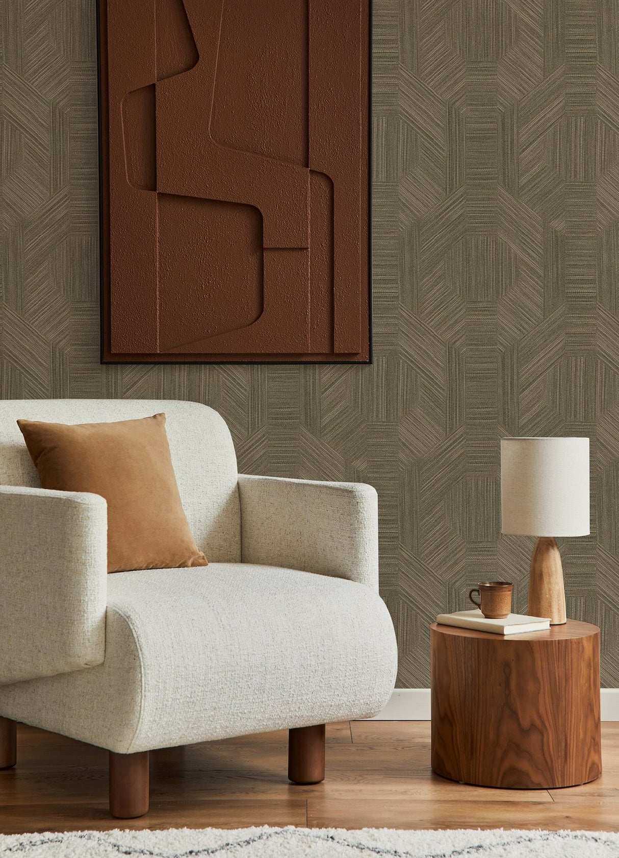 Ladon Brown Metallic Texture Wallpaper with Modern Graphic Fabric-Woven Motif - A-Street Prints 4105-86630