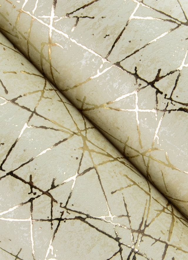 Bulan Gold Abstract Lines Wallpaper with Glam Abstract Metallic Raised Ink - Brewster 4105-86632
