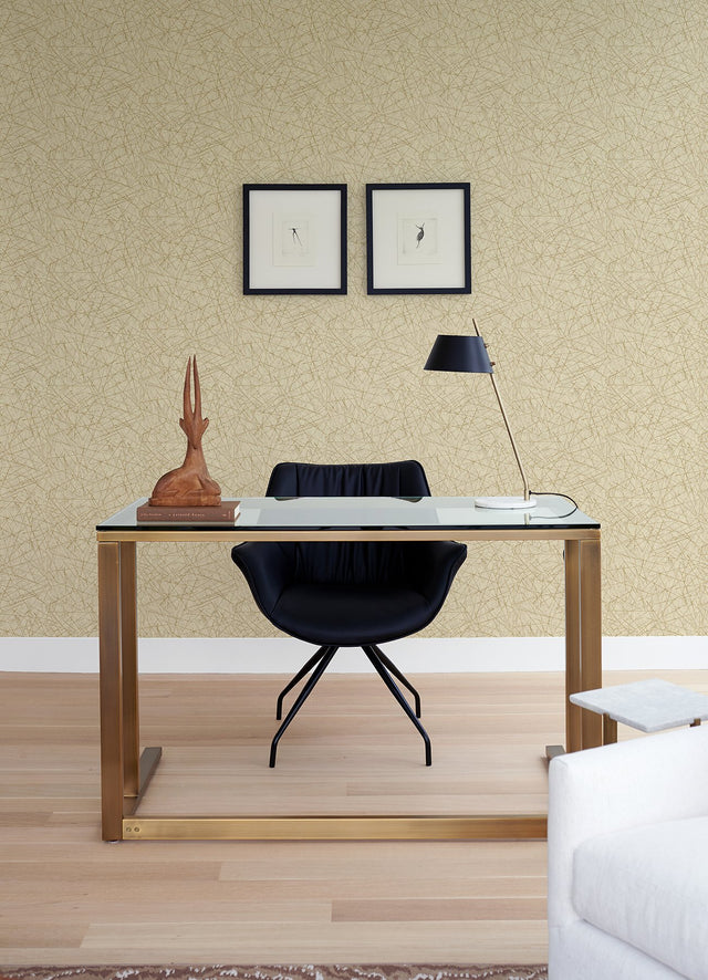 Bulan Gold Abstract Lines Wallpaper with Glam Abstract Metallic Raised Ink - Brewster 4105-86632