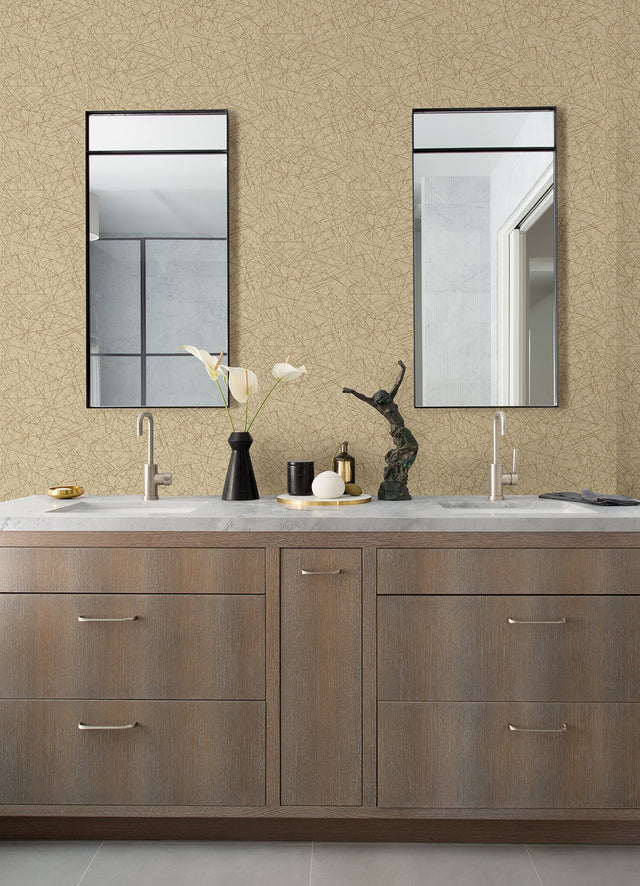 Bulan Gold Abstract Lines Wallpaper with Glam Abstract Metallic Raised Ink - Brewster 4105-86632