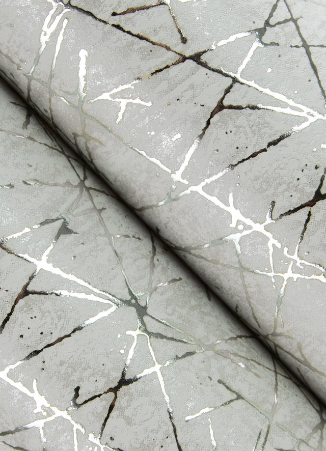 Bulan Silver Abstract Lines Wallpaper with Metallic Raised Ink Glam Style - A-Street Prints 4105-86633