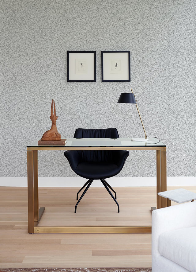 Bulan Silver Abstract Lines Wallpaper with Metallic Raised Ink Glam Style - A-Street Prints 4105-86633