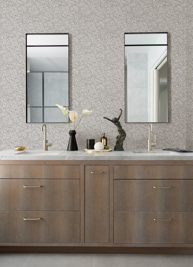 Bulan Silver Abstract Lines Wallpaper with Metallic Raised Ink Glam Style - A-Street Prints 4105-86633