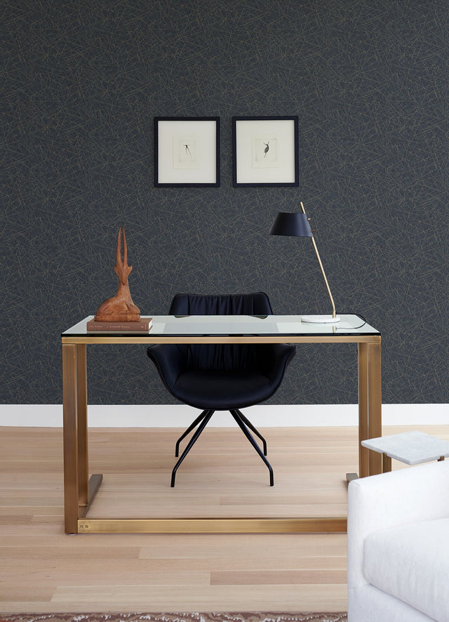 Bulan Dark Blue Abstract Lines Wallpaper with Metallic Raised Ink Glam Pattern - A-Street Prints 4105-86634