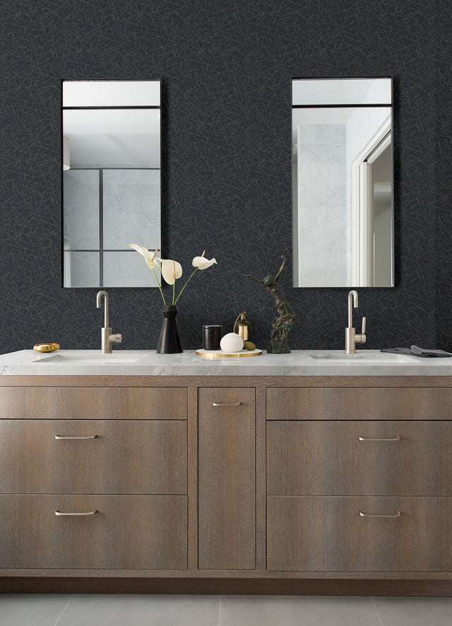 Bulan Dark Blue Abstract Lines Wallpaper with Metallic Raised Ink Glam Pattern - A-Street Prints 4105-86634
