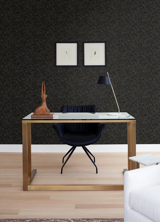 Bulan Black Abstract Lines Wallpaper with Metallic Raised Ink - A-Street Prints 4105-86635