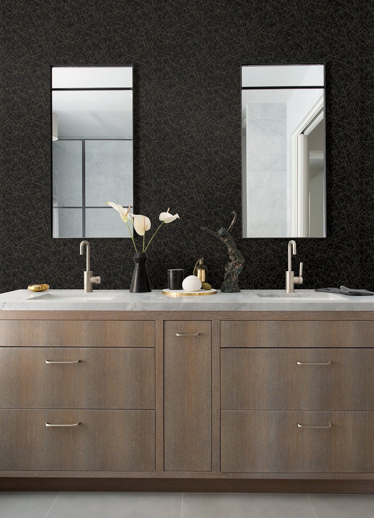 Bulan Black Abstract Lines Wallpaper with Metallic Raised Ink - A-Street Prints 4105-86635