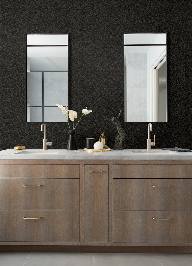 Bulan Black Abstract Lines Wallpaper with Metallic Raised Ink - A-Street Prints 4105-86635