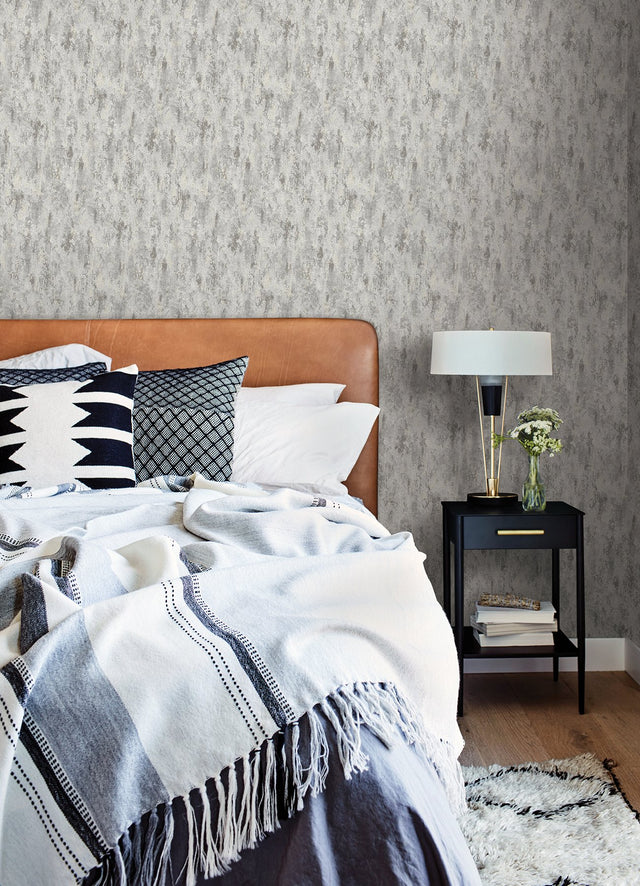 Diorite Sterling Splatter Wallpaper with Abstract Distressed Textures, Metallic Raised Ink - A-Street Prints 4105-86637