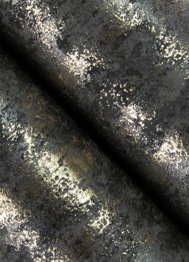 Diorite Black Splatter Wallpaper with Metallic Distressed Texture - A-Street Prints 4105-86638