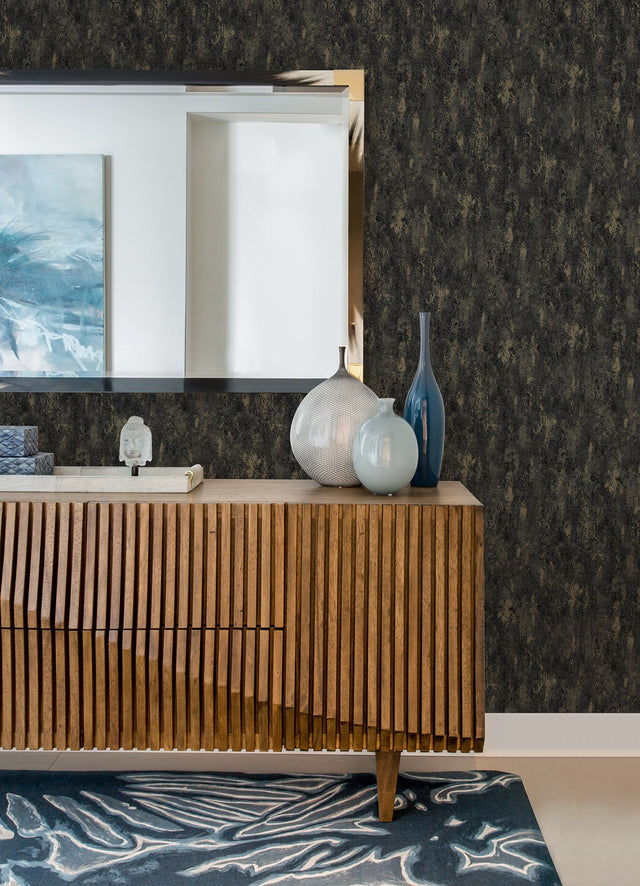 Diorite Black Splatter Wallpaper with Metallic Distressed Texture - A-Street Prints 4105-86638