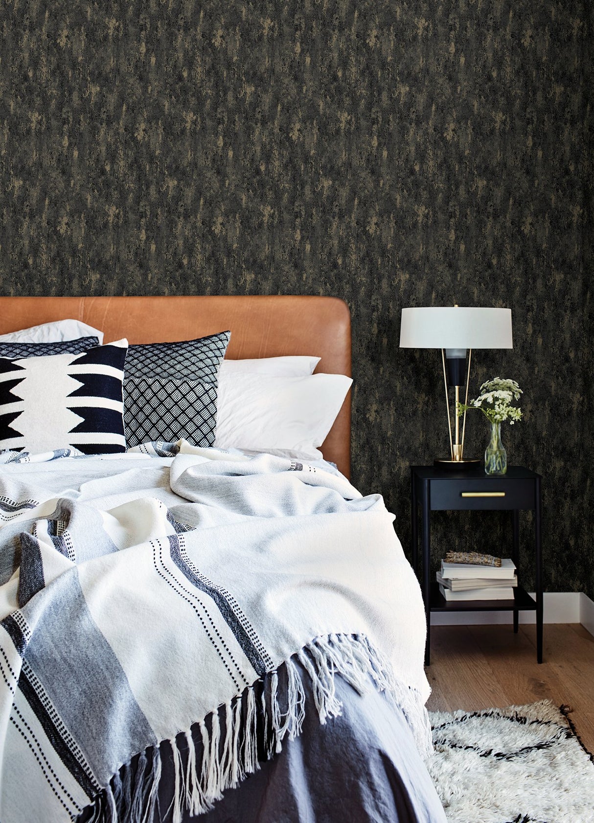 Diorite Black Splatter Wallpaper with Metallic Distressed Texture - A-Street Prints 4105-86638