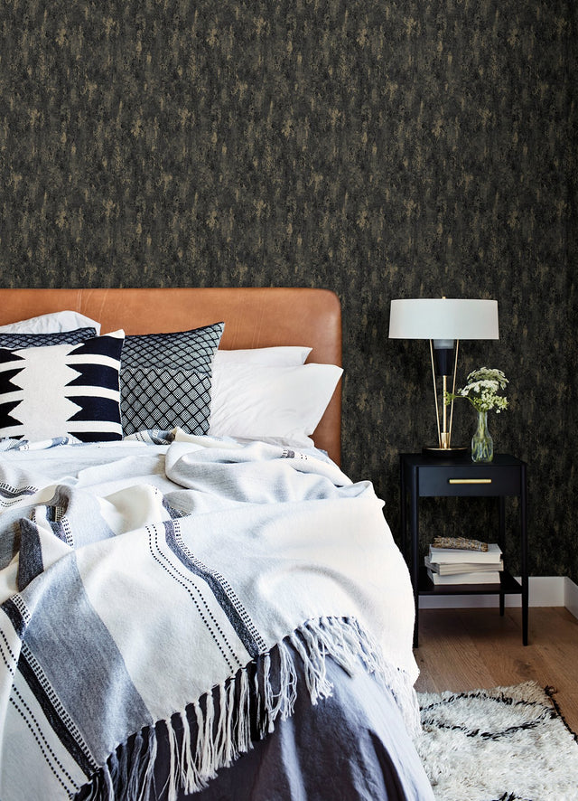 Diorite Black Splatter Wallpaper with Metallic Distressed Texture - A-Street Prints 4105-86638