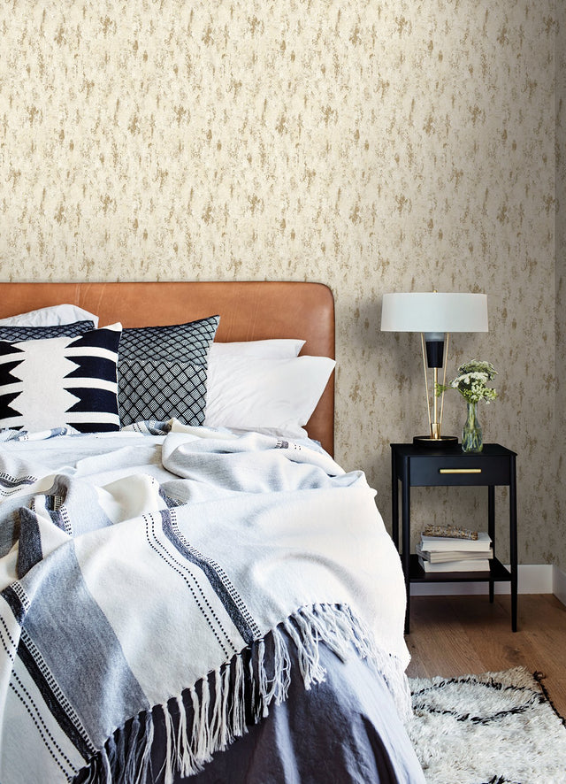 Diorite Champagne Splatter Wallpaper with Metallic Raised Ink Abstract Distressed Texture - A-Street Prints 4105-86639