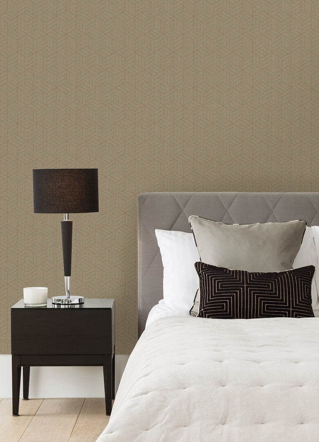 Izarra Copper Geometric Block Wallpaper with Metallic Raised Ink Modern Graphics Pattern - A-Street Prints 4105-86642