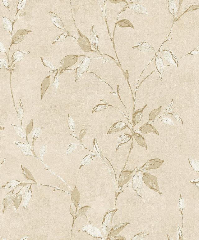 Kupari Gold Trail Beige Vine Botanical Wallpaper with Metallic Raised Ink - A-Street Prints 4105-86643