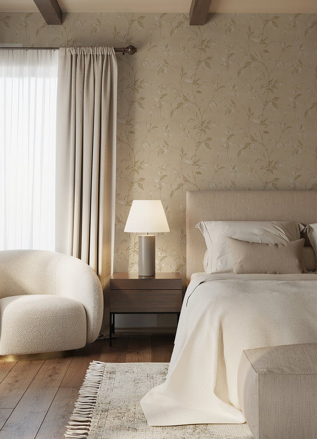 Kupari Gold Trail Beige Vine Botanical Wallpaper with Metallic Raised Ink - A-Street Prints 4105-86643
