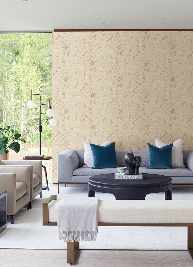 Kupari Gold Trail Beige Vine Botanical Wallpaper with Metallic Raised Ink - A-Street Prints 4105-86643