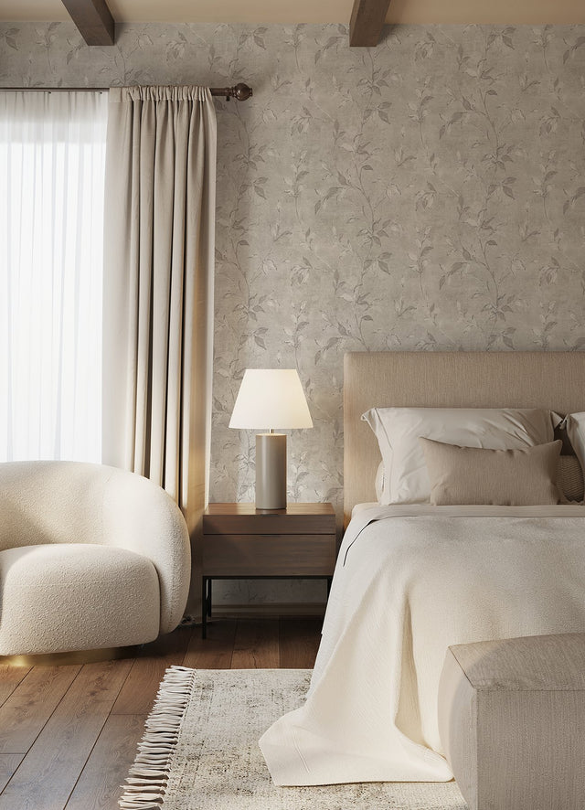 Kupari Silver Trail Wallpaper with Metallic Raised Ink Botanical Leaves - A-Street Prints 4105-86644