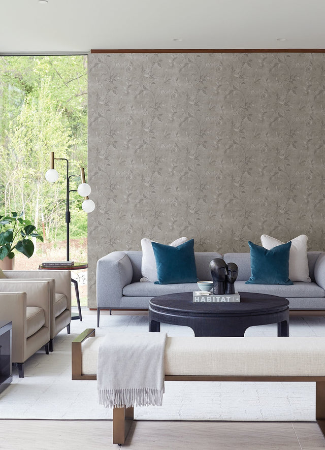 Kupari Silver Trail Wallpaper with Metallic Raised Ink Botanical Leaves - A-Street Prints 4105-86644