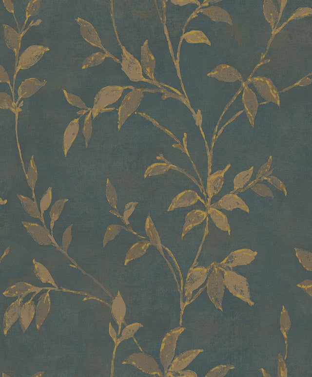 Kupari Blue Trail Wallpaper with Metallic Raised Ink Leaf Vine Pattern - A-Street Prints 4105-86645