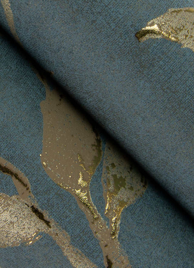 Kupari Blue Trail Wallpaper with Metallic Raised Ink Leaf Vine Pattern - A-Street Prints 4105-86645