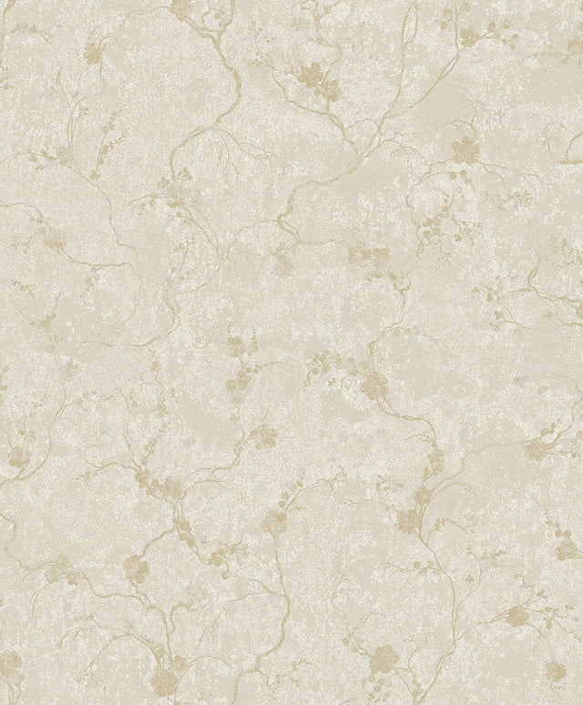 Mahina Pearl Floral Vine Wallpaper with Metallic Botanical Vine Motif - Brewster 4105-86648