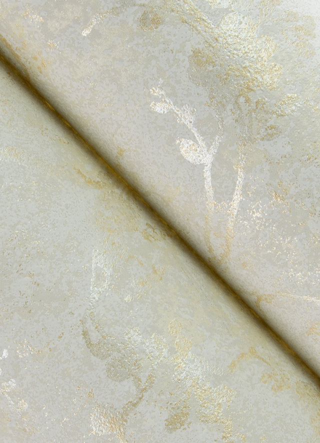 Mahina Pearl Floral Vine Wallpaper with Metallic Botanical Vine Motif - Brewster 4105-86648
