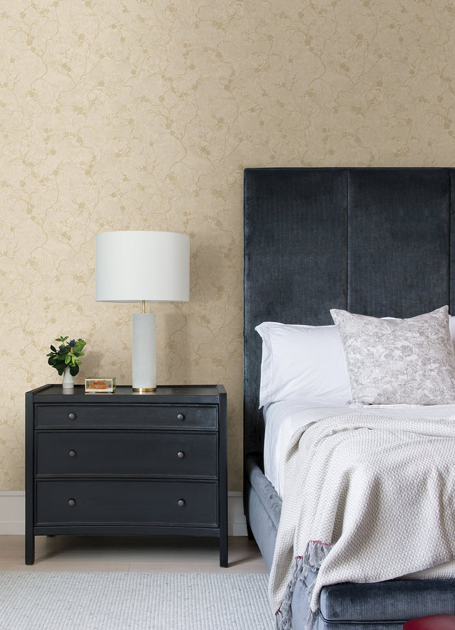 Mahina Gold Floral Vine Wallpaper with Metallic Botanical Feature Wall Style - A-Street Prints 4105-86649