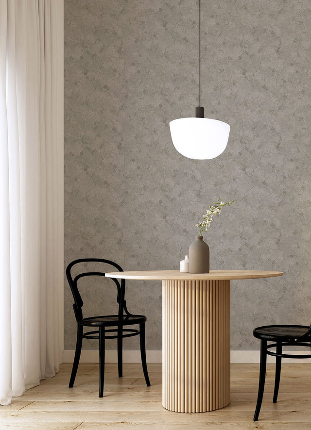 Mahina Pewter Floral Vine Wallpaper with Metallic Botanical Feature Wall - A-Street Prints 4105-86650