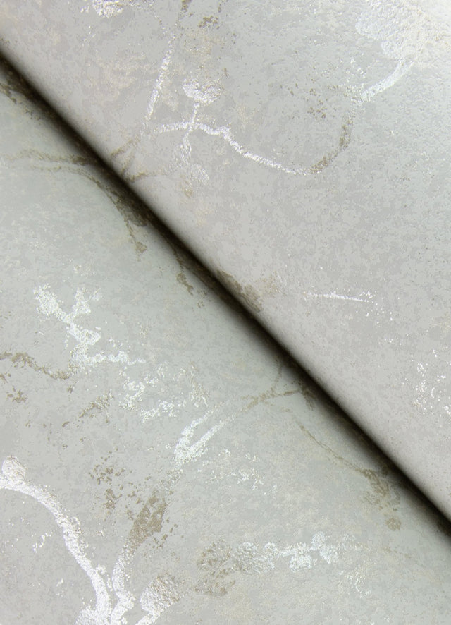 Mahina Silver Floral Vine Wallpaper with Metallic Botanical Feature Wall Design - A-Street Prints 4105-86651