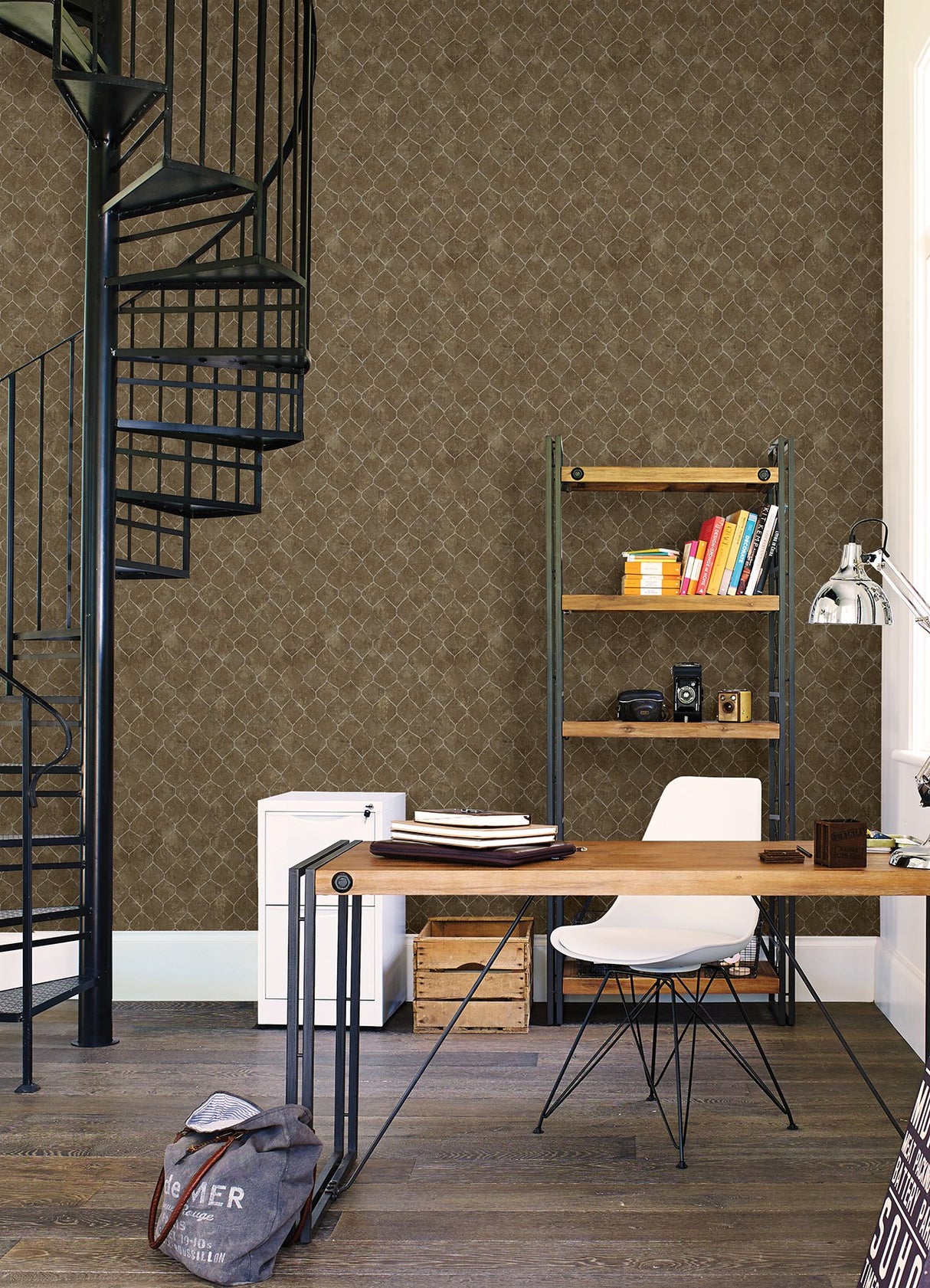 Rauta Brass Hexagon Tile Wallpaper with Metallic Geometric Tile Pattern - A-Street Prints 4105-86655