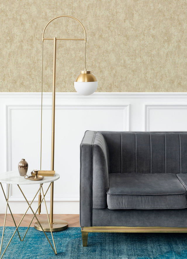Haliya Champagne Metallic Plaster Wallpaper with Abstract Plaster Effects, Modern Unpasted Non Woven - A-Street Prints 4105-86659
