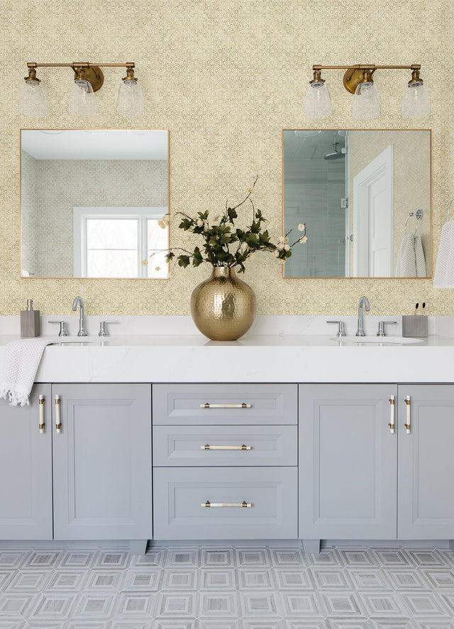 Khauta Gold Floral Geometric Wallpaper with Metallic Raised Ink Texture - A-Street Prints 4105-86664
