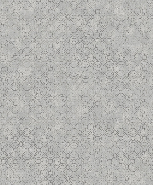 Khauta Sterling Floral Geometric Wallpaper with Metallic Raised-Ink Textured Geometric Pattern - A-Street Prints 4105-86665