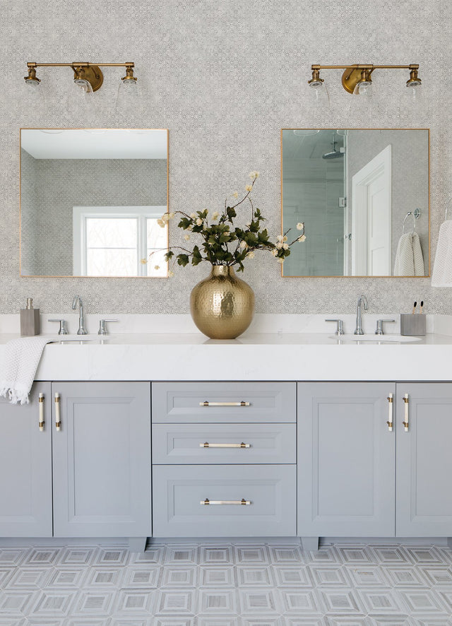Khauta Sterling Floral Geometric Wallpaper with Metallic Raised-Ink Textured Geometric Pattern - A-Street Prints 4105-86665