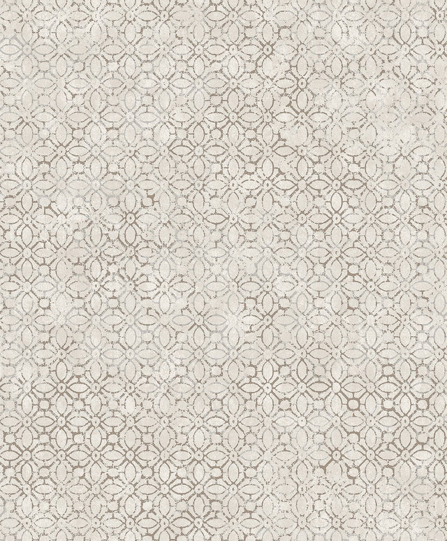 Khauta Silver Floral Geometric Wallpaper with Metallic Raised-Ink Modern Geometric Pattern - Brewster 4105-86666