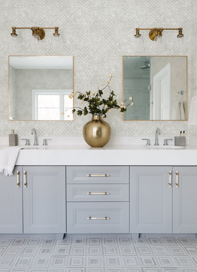 Khauta Silver Floral Geometric Wallpaper with Metallic Raised-Ink Modern Geometric Pattern - Brewster 4105-86666