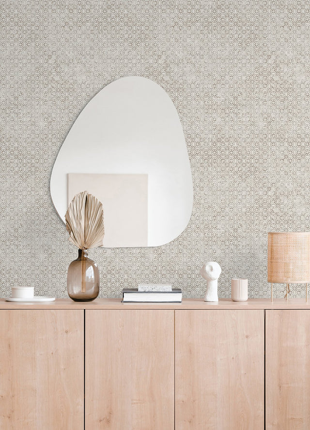 Khauta Silver Floral Geometric Wallpaper with Metallic Raised-Ink Modern Geometric Pattern - Brewster 4105-86666