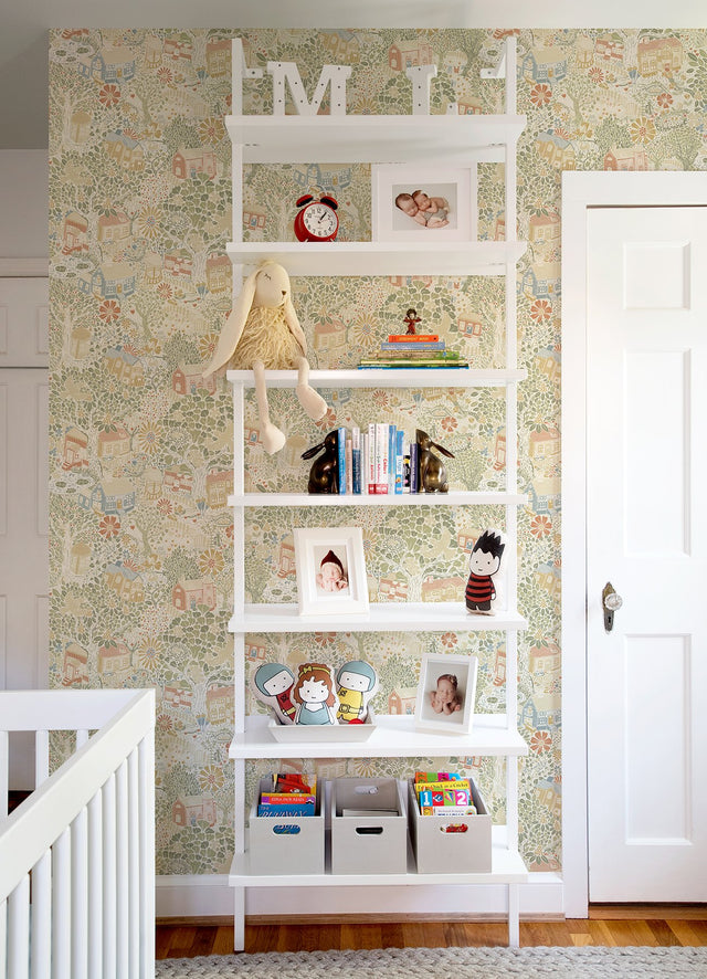 Bygga Bo Neutral Woodland Village Wallpaper with Whimsical Botanical Pattern - A-Street Prints 4111-63001