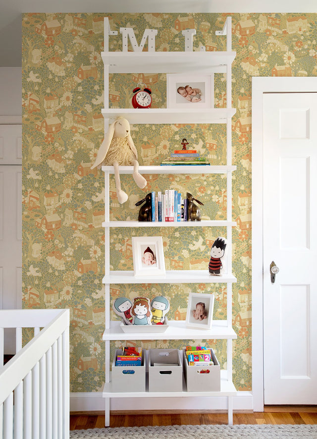 Bygga Bo Butter Woodland Village Wallpaper with Whimsical Botanical Pattern - A-Street Prints 4111-63002